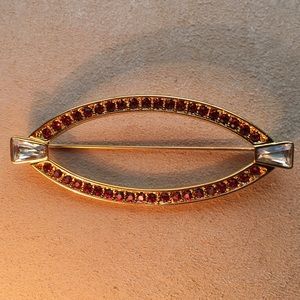 Monet Red and Clear Rhinestone Gold-tone Pin